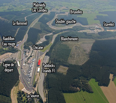 Vue aérienne du circuit Spa Francorchamps