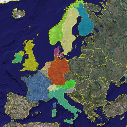 Carte d'Europe du voyage  moto