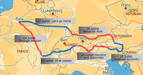 carte du voyage dans les alpes